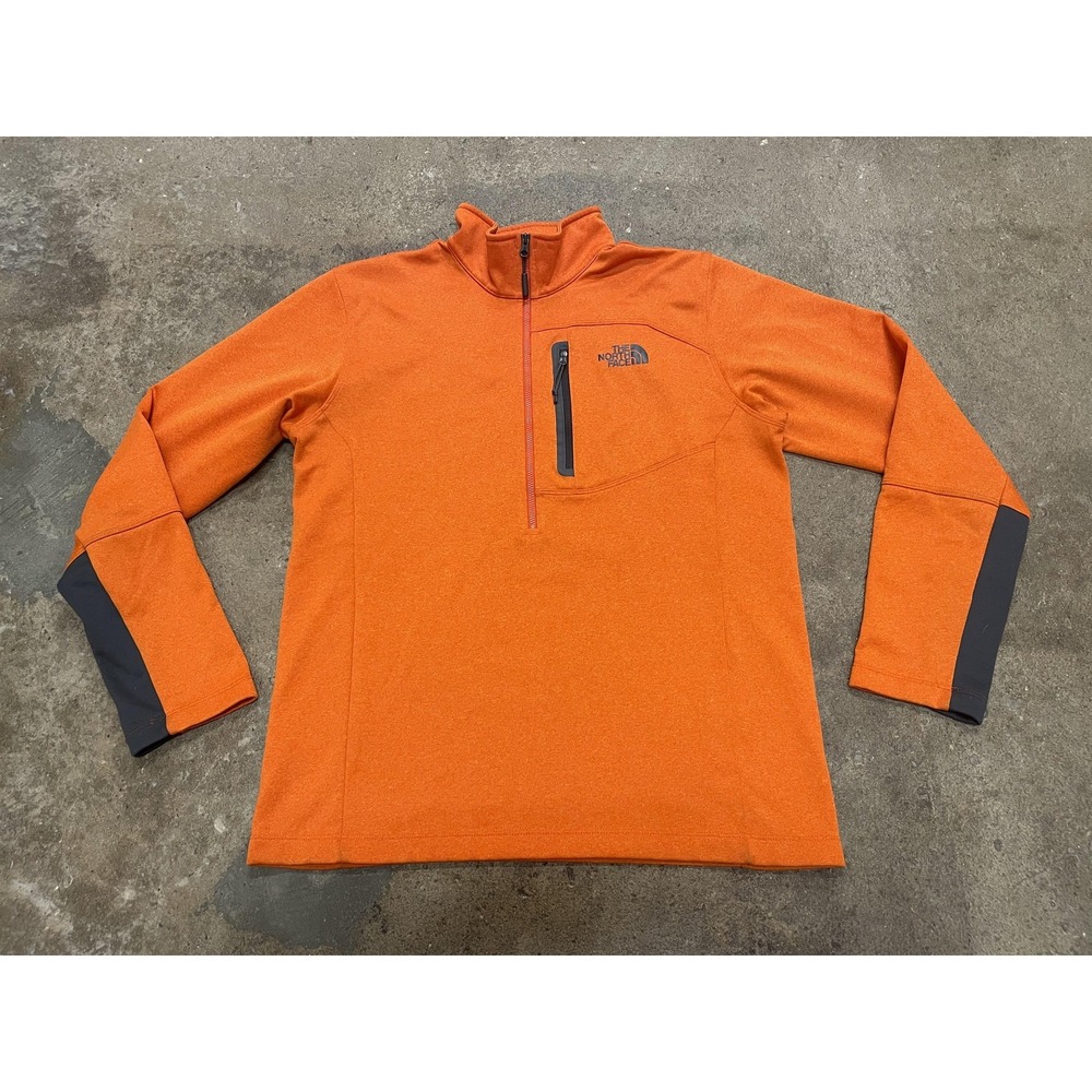 The North Face Pullover Mens Medium‎ Orange 1/4 Zip Fleece Mock Neck Hiking